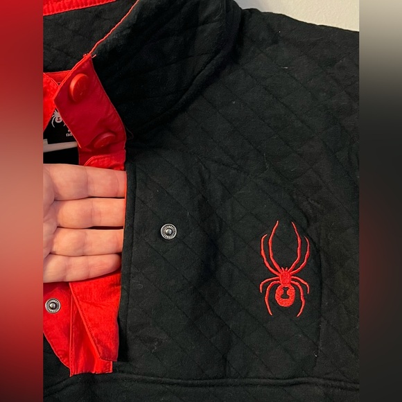 Spyder Sweatshirt Sweater Pullover Fleece Size M Black Red 1/4 Button - Picture 3 of 10